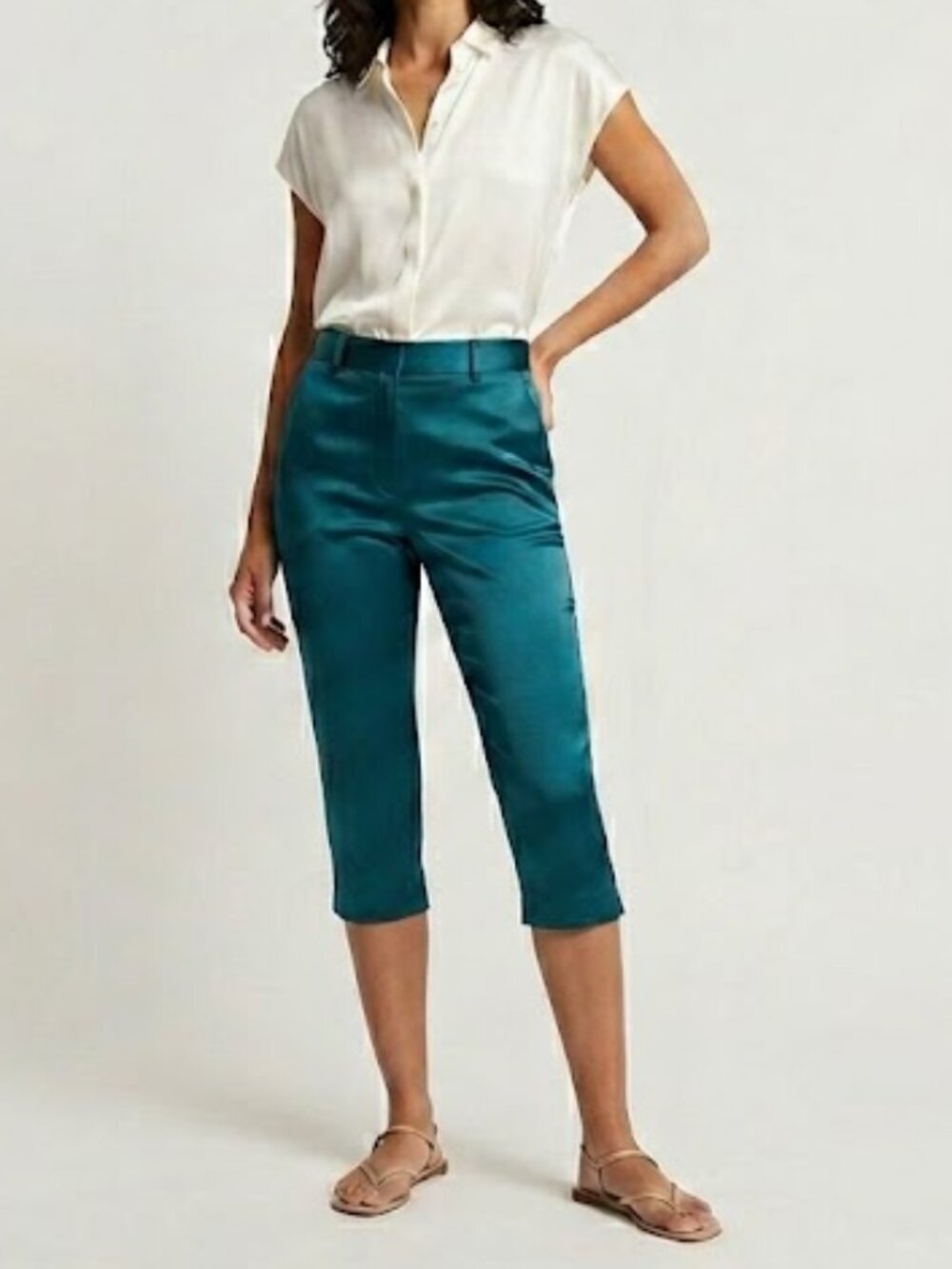 Theo The Label Teal Satin Capri Pants Size XS NWT